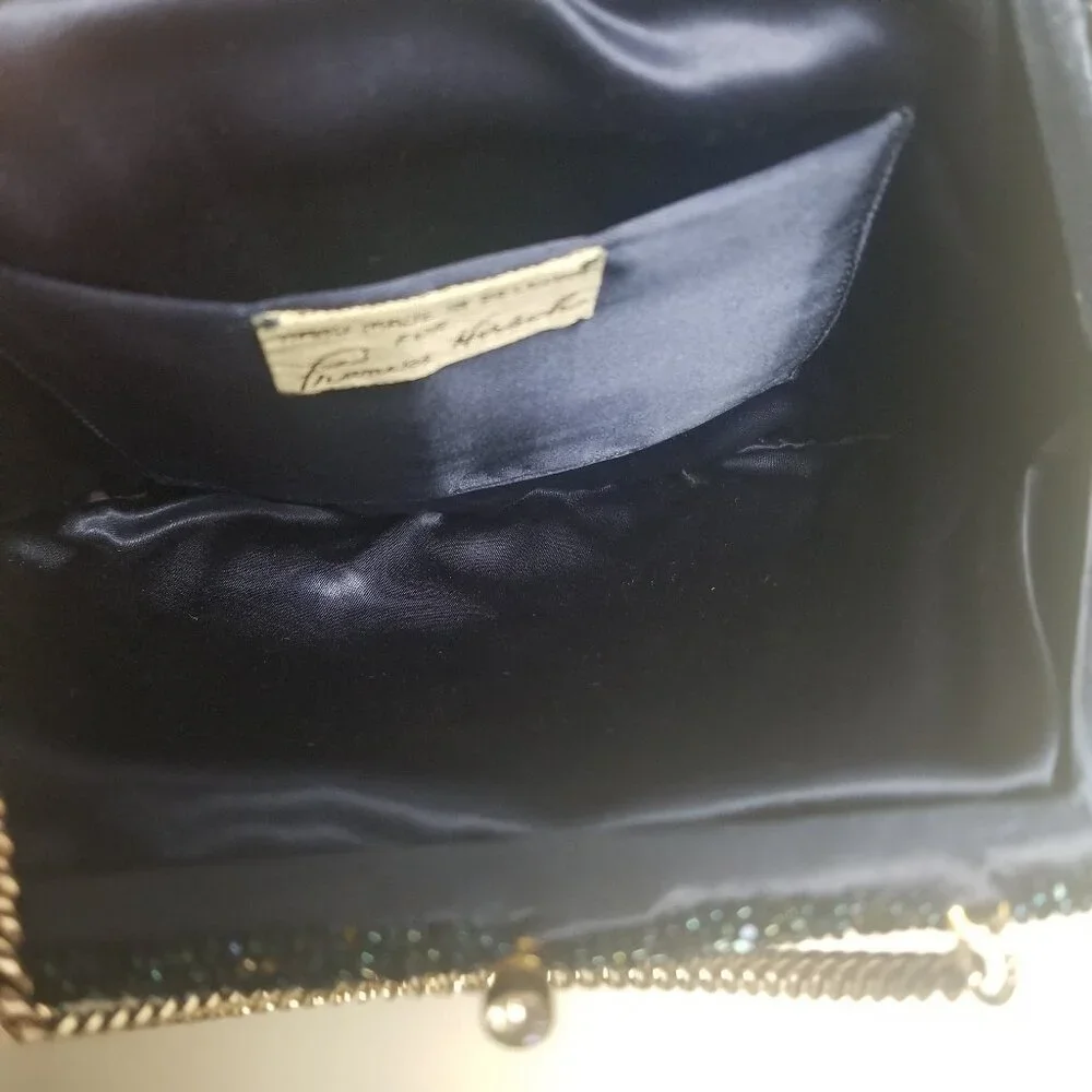 Vintage Frances Hirsch Handmade Beaded Navy Clutch Purse 50s 60s